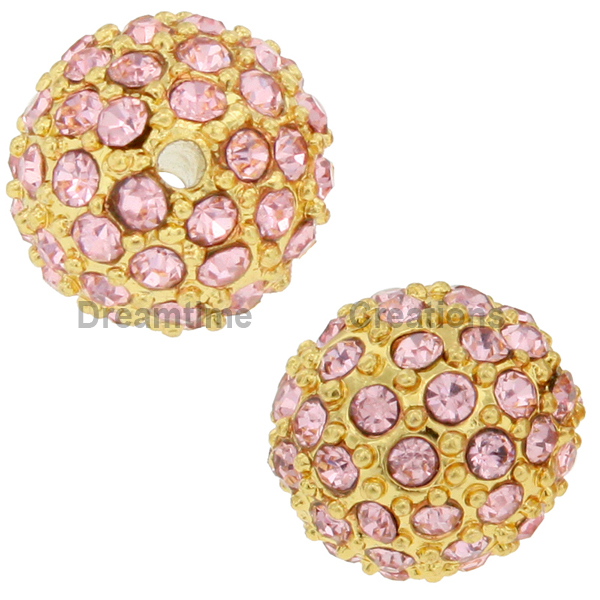 Beadelle&reg; Pave Crystal Bead Light Rose/Gold 10mm